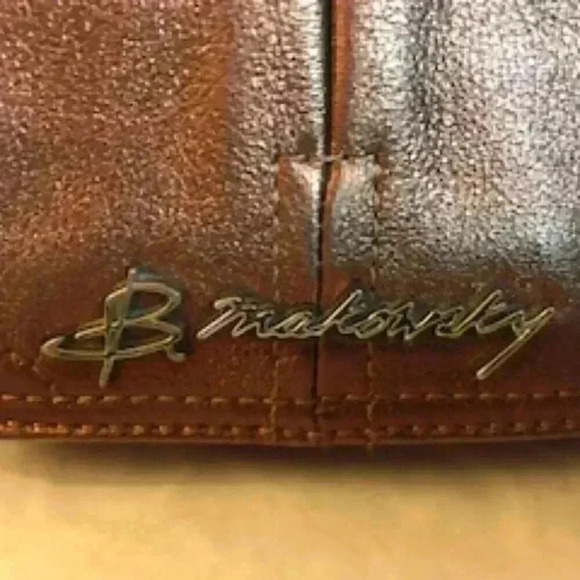 B Makowsky‎ Metallic Bronze Leather Chunky Chain Shoulder Hand Bag Purse - Picture 3 of 10